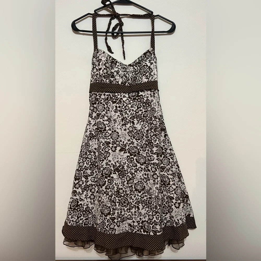 Speechless vintage flare brown/white dress.  Cotton. Size 7